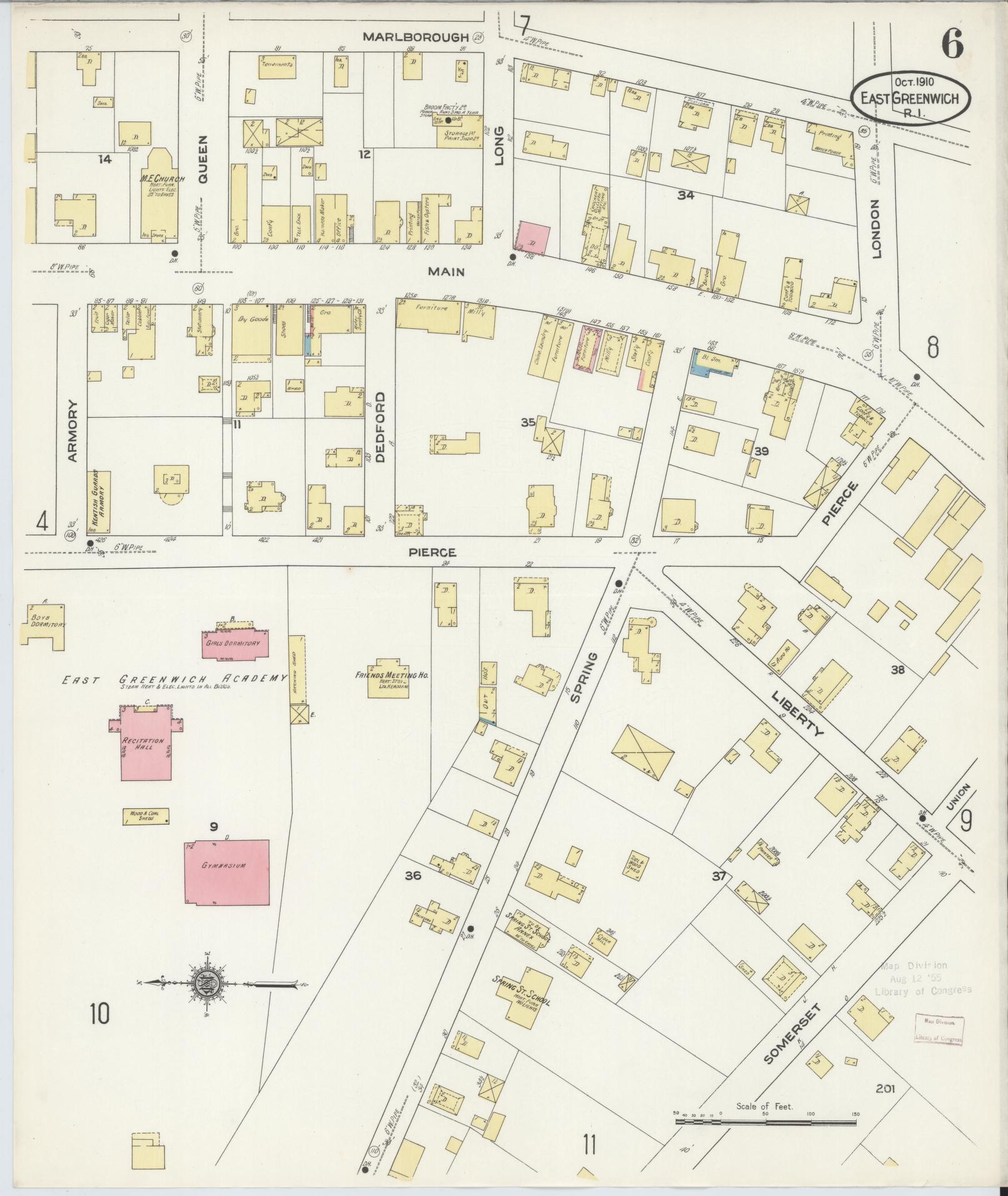 Sanborn Fire Insurance Map from East Greenwich, Kent County, Rhode Island (1910), Sheet #0006 - Historic Sanborn Fire Insurance Map Print, vintage old map wall art, antique decor, genealogy gift, Rhode Island Rhode Island map