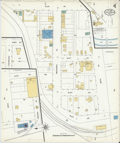 Sanborn Fire Insurance Map from Sulphur, Murray County, Oklahoma (1906), Sheet #0004 - Complete Map Set gallery image, historic Sanborn map, vintage wall art, Oklahoma Oklahoma
