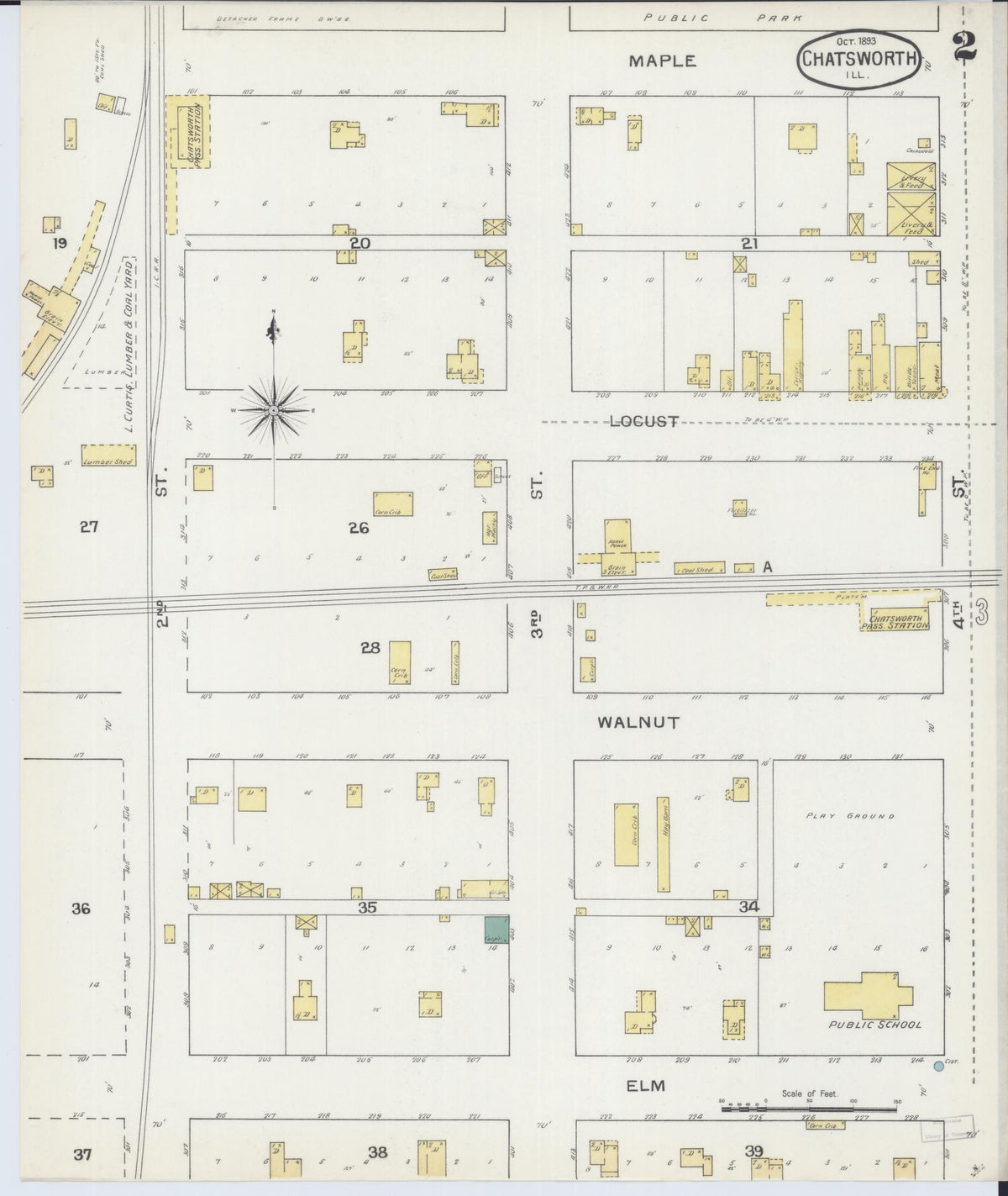 Sanborn Fire Insurance Map from Chatsworth, Livingston County, Illinois (1893), Sheet #0002 - Complete Map Set gallery image, historic Sanborn map, vintage wall art, Illinois Illinois