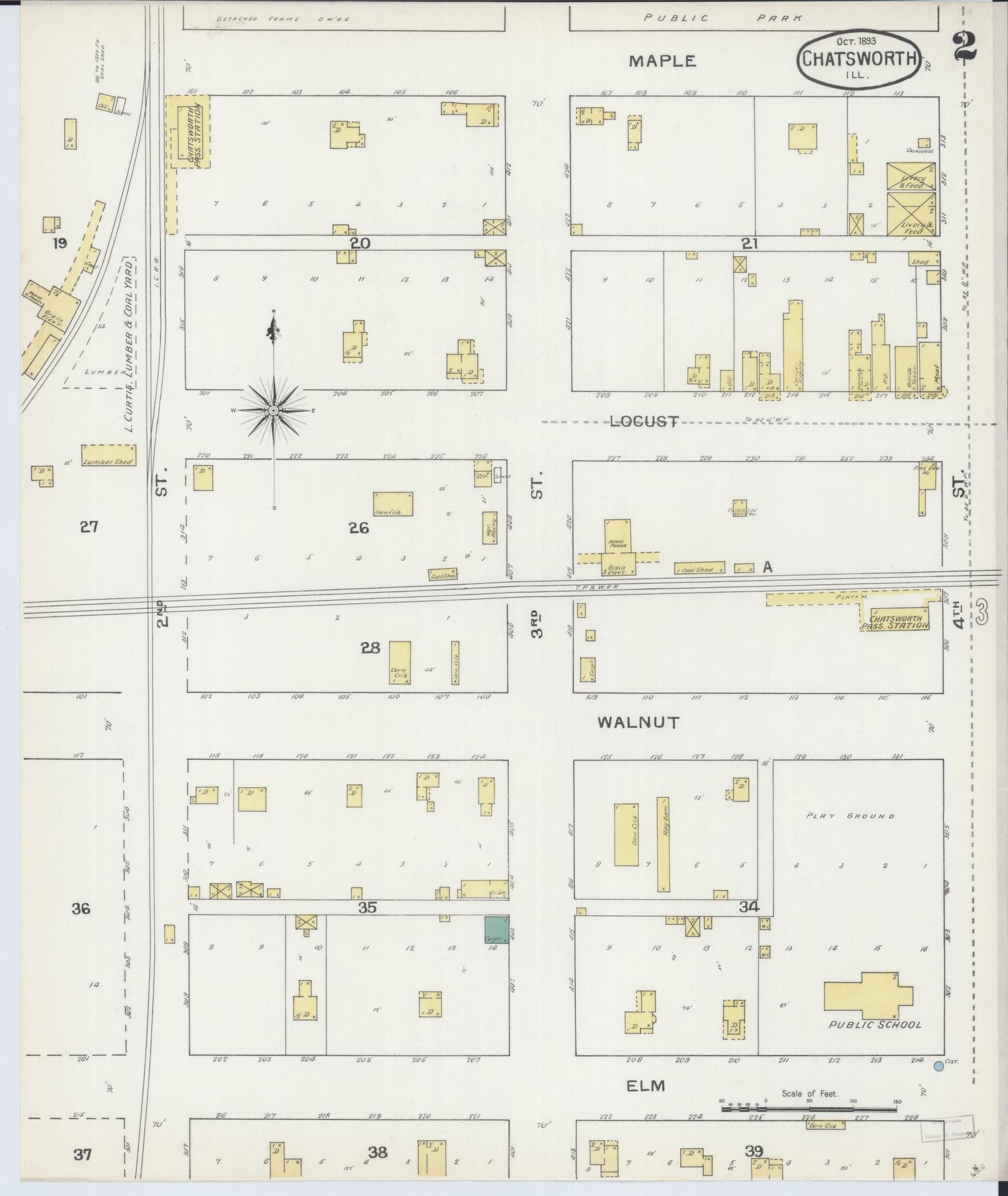 Sanborn Fire Insurance Map from Chatsworth, Livingston County, Illinois (1893), Sheet #0002 - Complete Map Set gallery image, historic Sanborn map, vintage wall art, Illinois Illinois