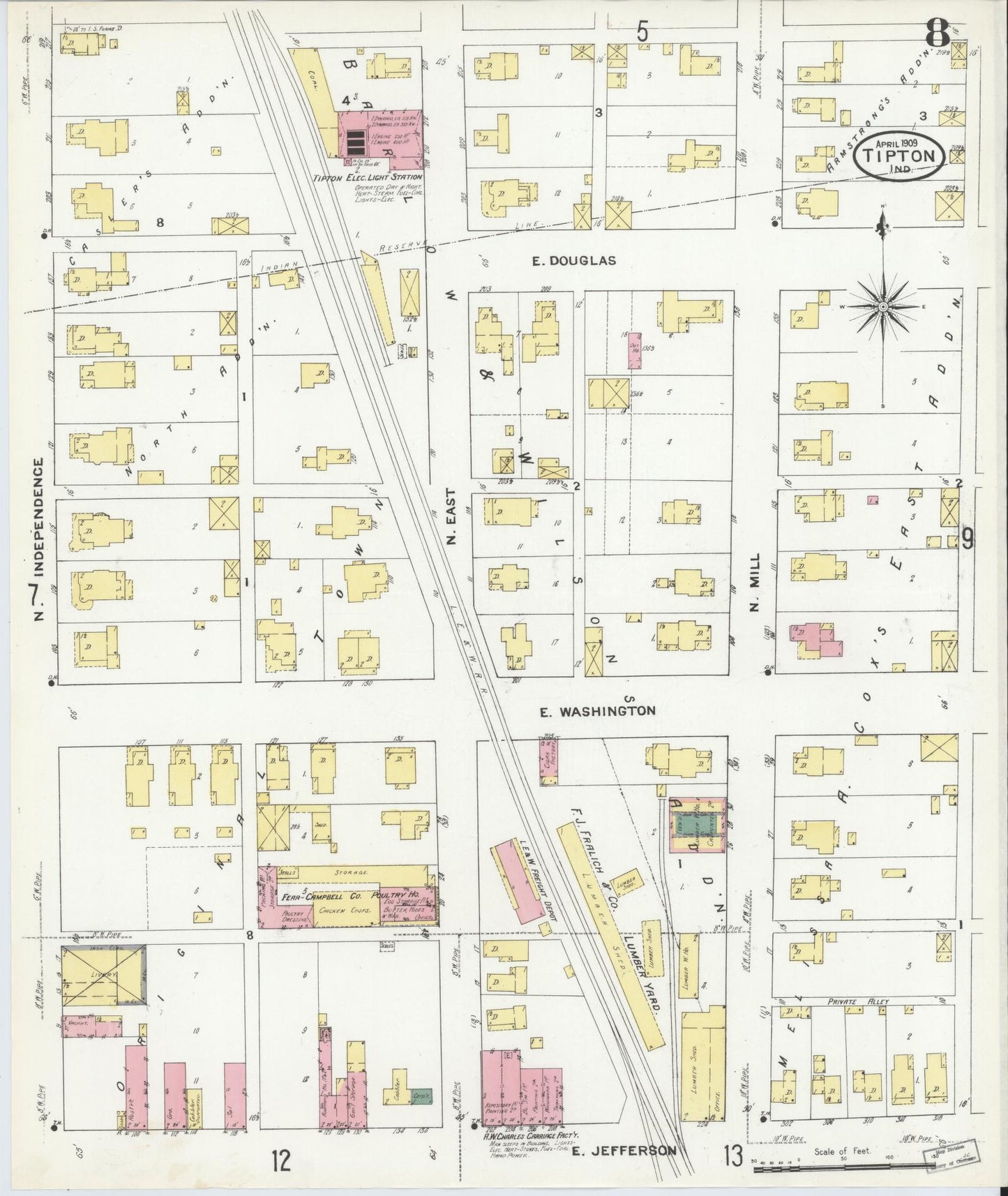 Sanborn Fire Insurance Map from Tipton, Tipton County, Indiana (1909), Sheet #0008 - Complete Map Set gallery image, historic Sanborn map, vintage wall art, Indiana Indiana