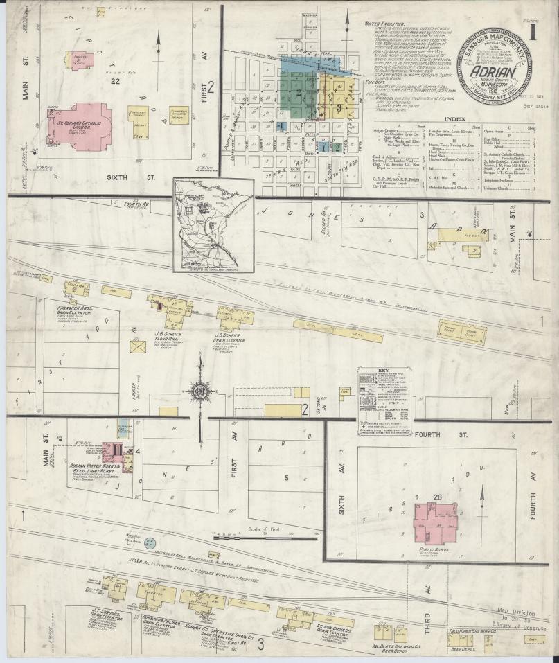 Sanborn Fire Insurance Map from Adrian, Nobles County, Minnesota. (1913) – Map View