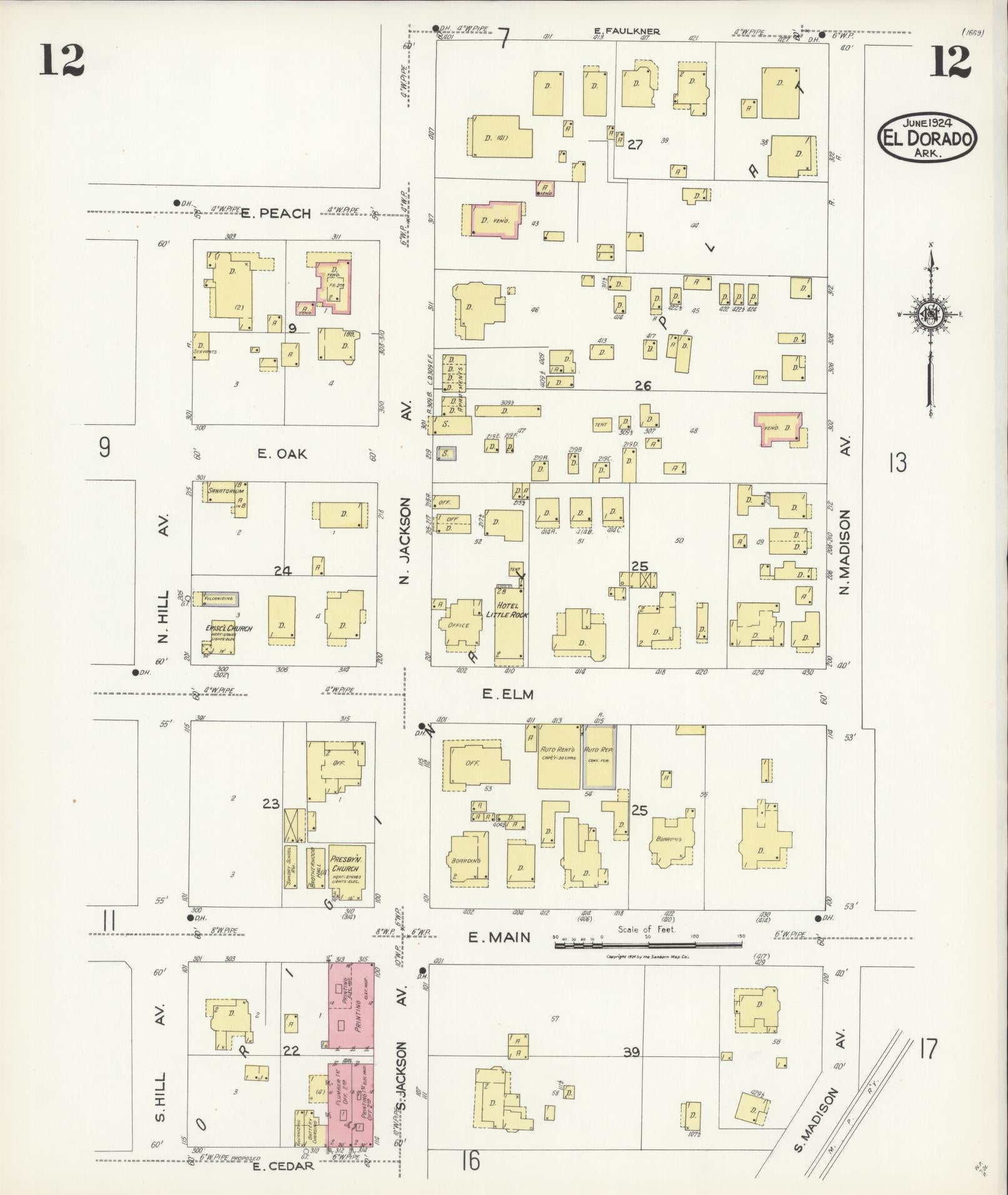 Sanborn Fire Insurance Map from El Dorado, Union County, Arkansas (1924), Sheet #0012 - Complete Map Set gallery image, historic Sanborn map, vintage wall art, Arkansas Arkansas