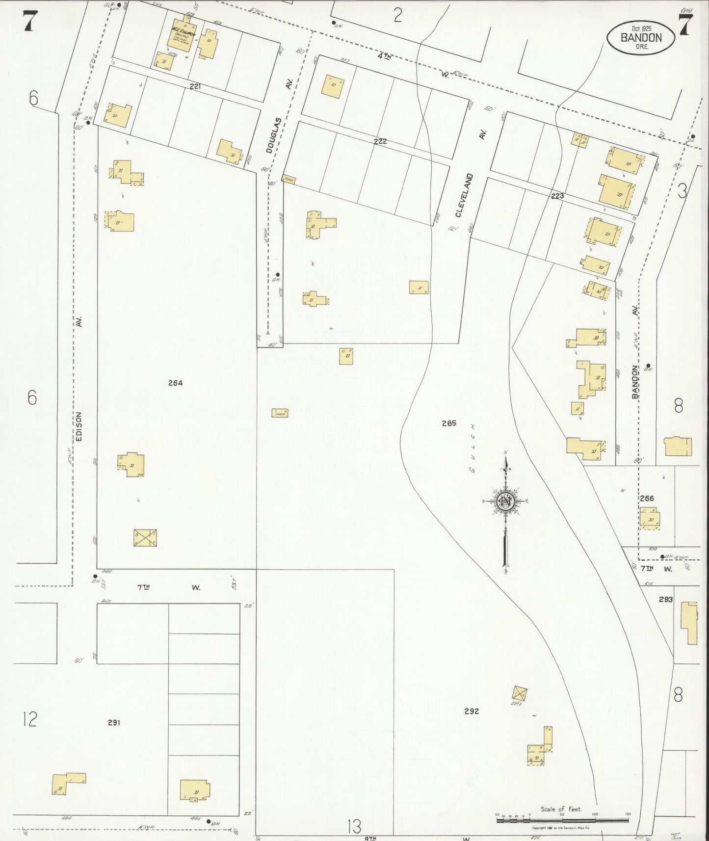 Sanborn Fire Insurance Map from Bandon, Coos County, Oregon (1925), Sheet #0007 - Complete Map Set gallery image, historic Sanborn map, vintage wall art, Oregon Oregon