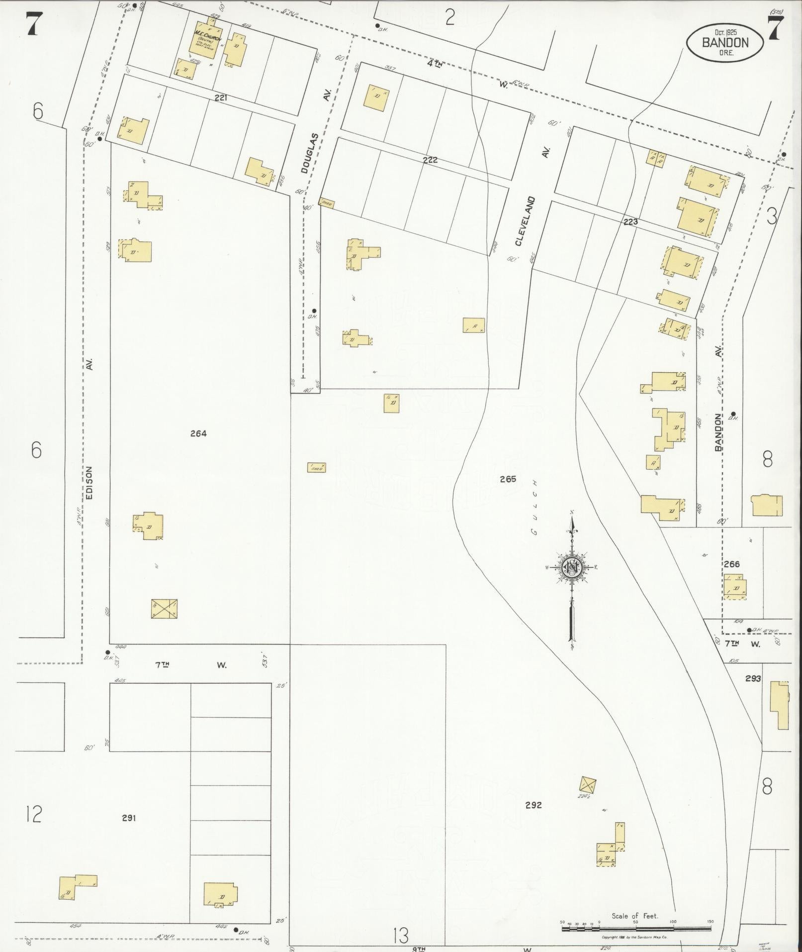 Sanborn Fire Insurance Map from Bandon, Coos County, Oregon (1925), Sheet #0007 - Complete Map Set gallery image, historic Sanborn map, vintage wall art, Oregon Oregon