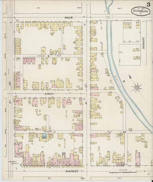 Sanborn Fire Insurance Map from Sunbury, Northumberland County, Pennsylvania (1887), Sheet #0003 - Historic Sanborn Fire Insurance Map Print, vintage old map wall art, antique decor, genealogy gift, Pennsylvania Pennsylvania map