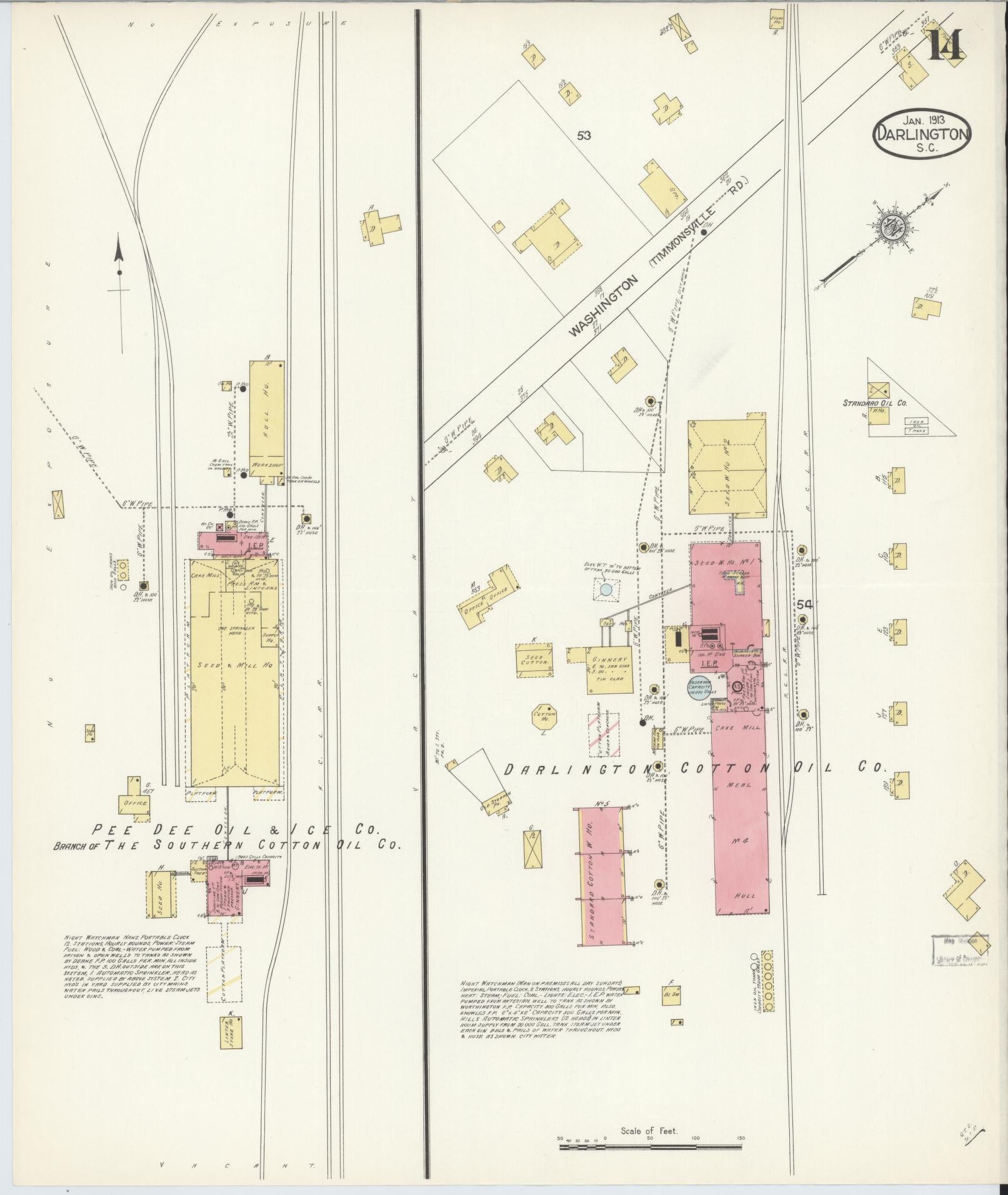 Sanborn Fire Insurance Map from Darlington, Darlington County, South Carolina (1913), Sheet #0014 - Complete Map Set gallery image, historic Sanborn map, vintage wall art, South Carolina South Carolina