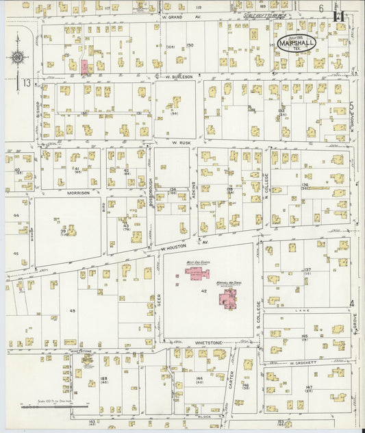 Sanborn Fire Insurance Map from Marshall, Harrison County, Texas (1915), Sheet #0014 - Historic Sanborn Fire Insurance Map Print, vintage old map wall art, antique decor, genealogy gift, Texas Texas map