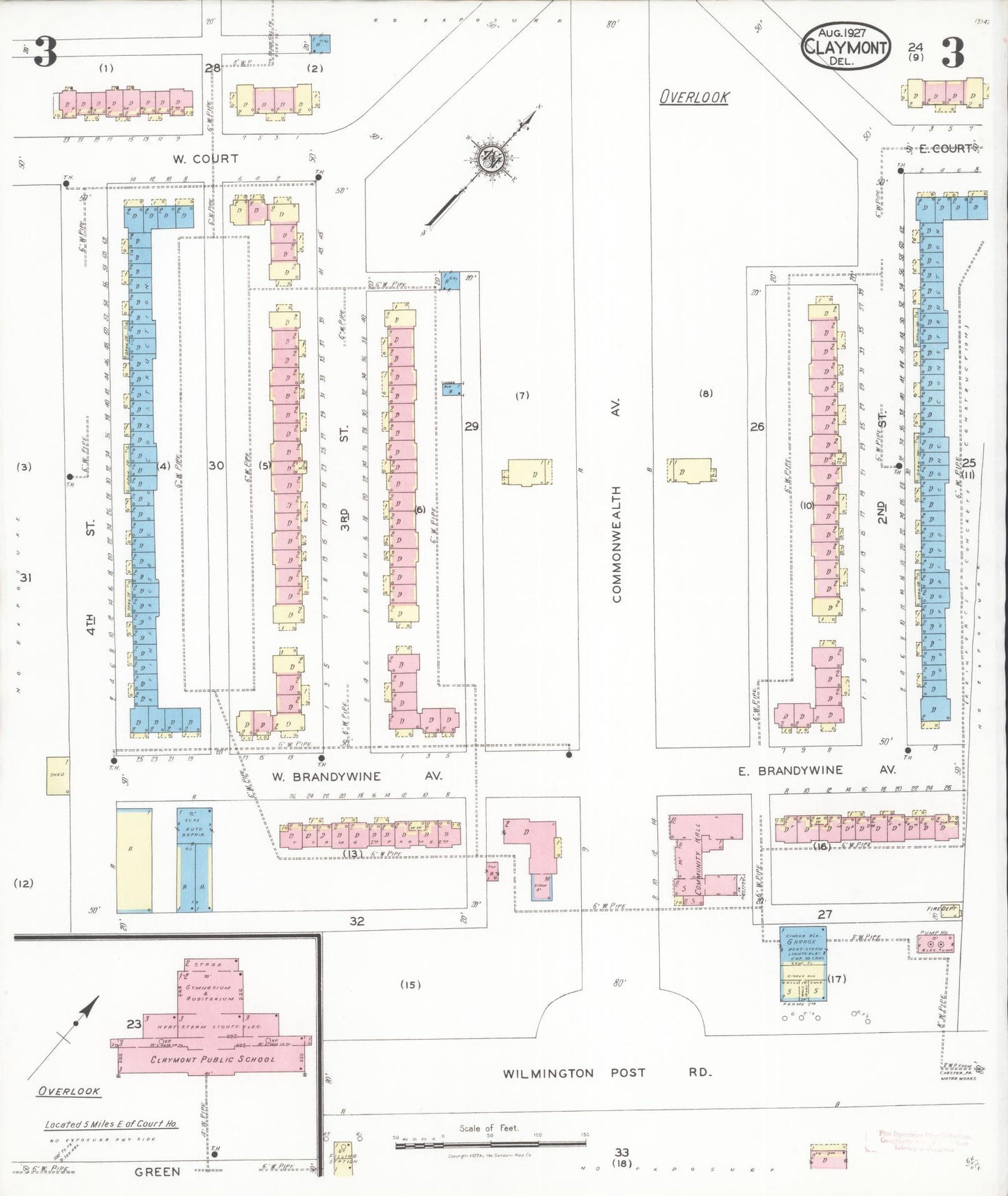 Sanborn Fire Insurance Map from Claymont, New Castle County, Delaware (1927), Sheet #0003 - Historic Sanborn Fire Insurance Map Print, vintage old map wall art, antique decor, genealogy gift, Delaware Delaware map