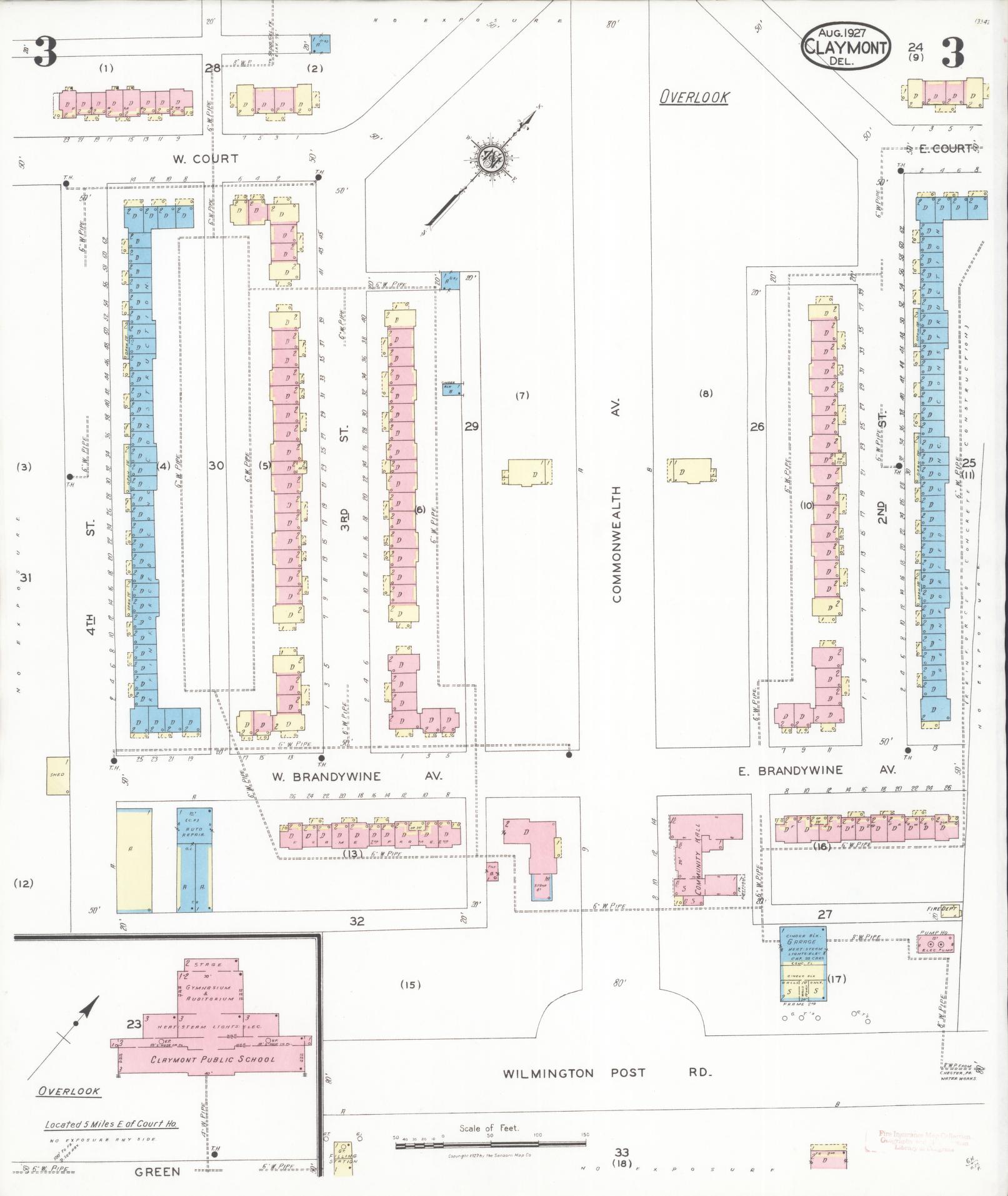 Sanborn Fire Insurance Map from Claymont, New Castle County, Delaware (1927), Sheet #0003 - Historic Sanborn Fire Insurance Map Print, vintage old map wall art, antique decor, genealogy gift, Delaware Delaware map