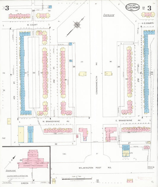 Sanborn Fire Insurance Map from Claymont, New Castle County, Delaware (1927), Sheet #0003 - Historic Sanborn Fire Insurance Map Print, vintage old map wall art, antique decor, genealogy gift, Delaware Delaware map