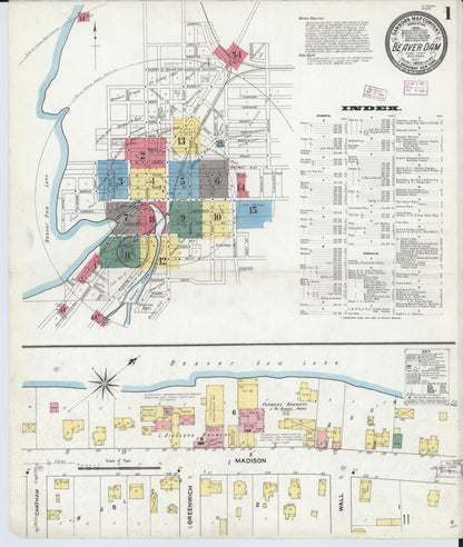 Sanborn Fire Insurance Map from Beaver Dam, Dodge County, Wisconsin (1909), Sheet #0001 - Historic Sanborn Fire Insurance Map Print, vintage old map wall art, antique decor, genealogy gift, Wisconsin Wisconsin map