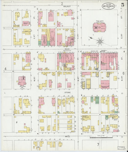 Sanborn Fire Insurance Map from Mount Vernon, Posey County, Indiana (1899), Sheet #0005 - Historic Sanborn Fire Insurance Map Print, vintage old map wall art, antique decor, genealogy gift, Indiana Indiana map