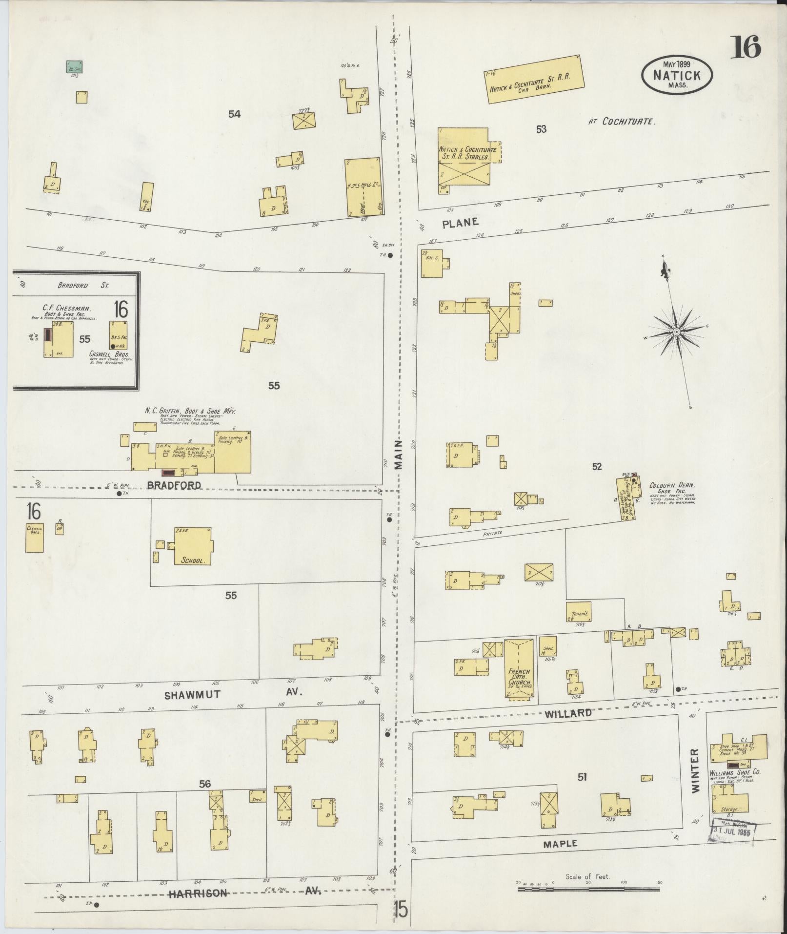 Sanborn Fire Insurance Map from Natick, Middlesex County, Massachusetts (1899), Sheet #0016 - Complete Map Set gallery image, historic Sanborn map, vintage wall art, Massachusetts Massachusetts