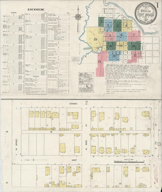 Sanborn Fire Insurance Map from Fort Bragg, Mendocino County, California (1919), Sheet #0001 - Historic Sanborn Fire Insurance Map Print, vintage old map wall art, antique decor, genealogy gift, California California map
