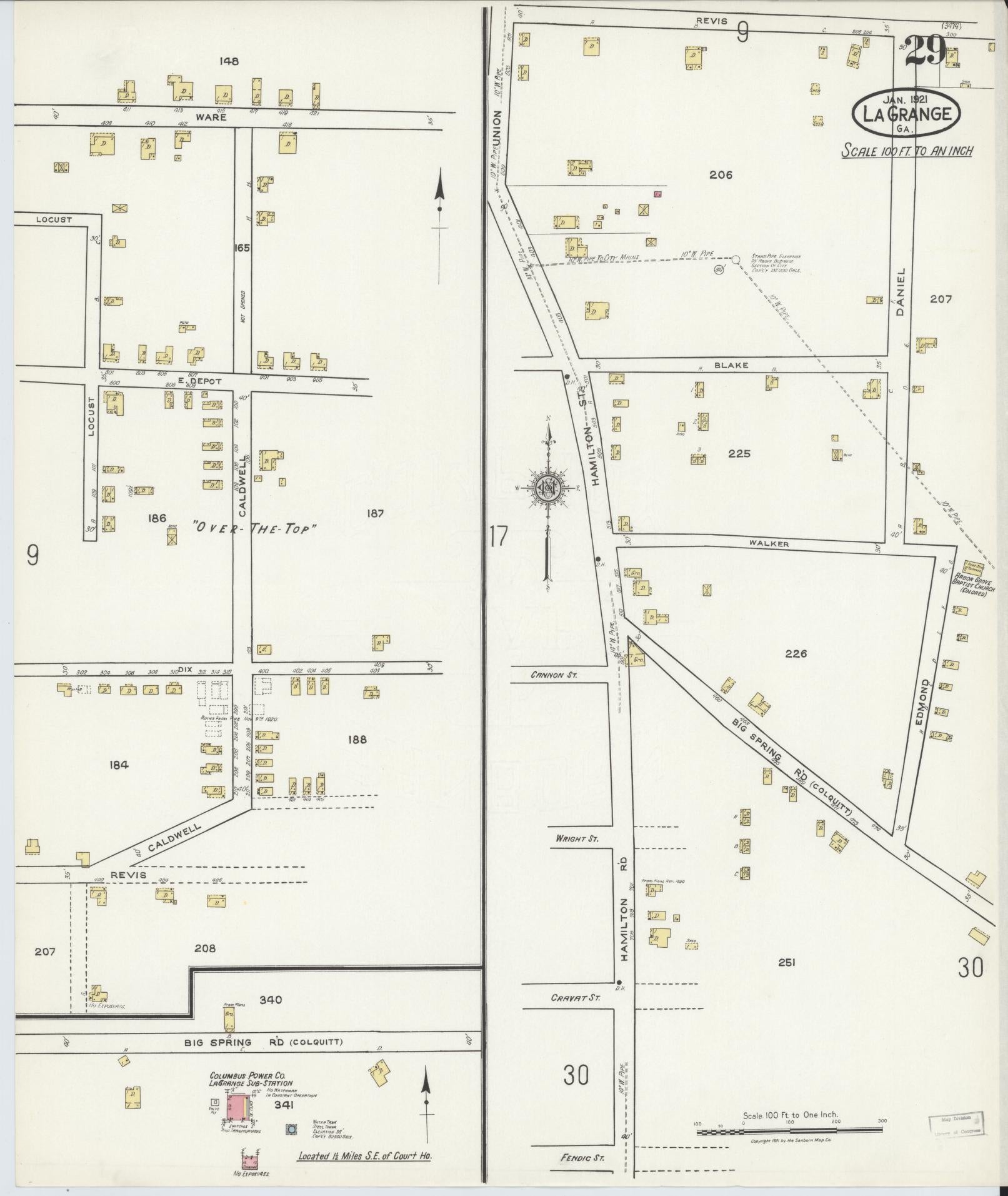 Sanborn Fire Insurance Map from La Grange, Troup County, Georgia (1921), Sheet #0029 - Complete Map Set gallery image, historic Sanborn map, vintage wall art, Georgia Georgia