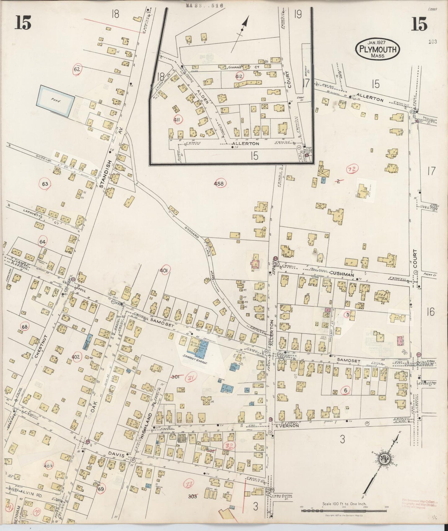 Sanborn Fire Insurance Map from Plymouth, Plymouth County, Massachusetts (1948), Sheet #0015 - Historic Sanborn Fire Insurance Map Print, vintage old map wall art, antique decor, genealogy gift, Massachusetts Massachusetts map