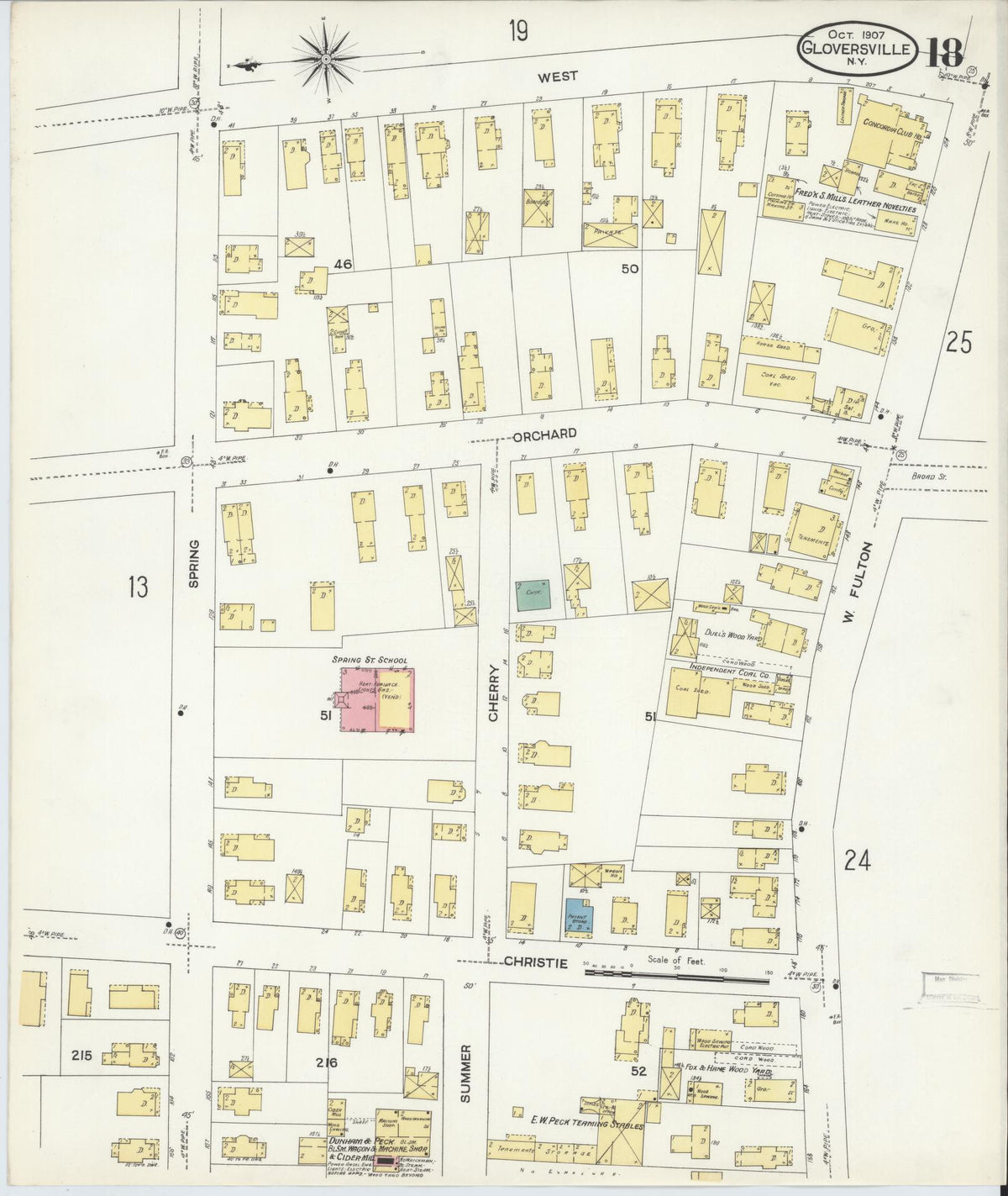 Sanborn Fire Insurance Map from Gloversville, Fulton County, New York (1907), Sheet #0018 - Historic Sanborn Fire Insurance Map Print, vintage old map wall art, antique decor, genealogy gift, New York New York map