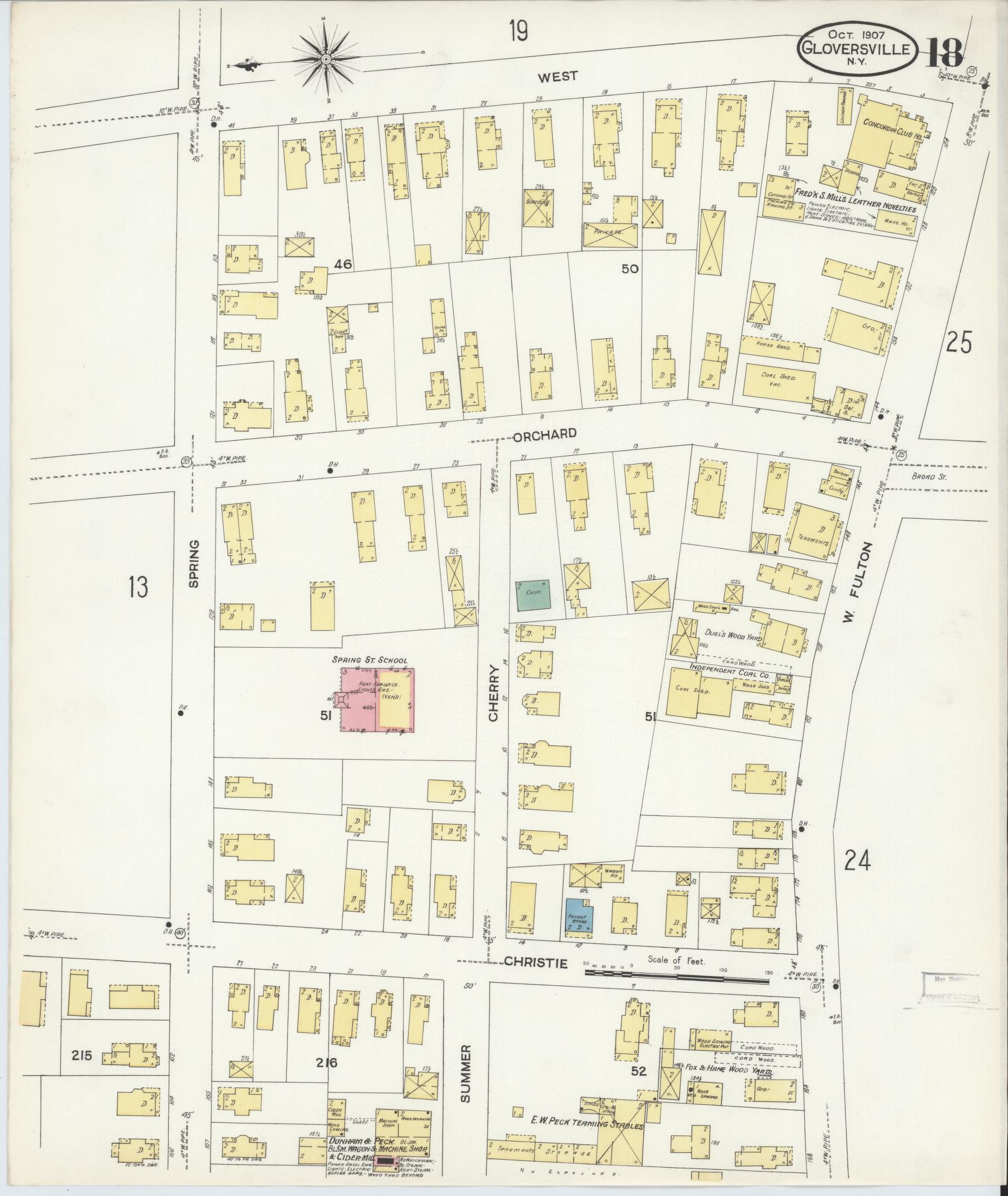 Sanborn Fire Insurance Map from Gloversville, Fulton County, New York (1907), Sheet #0018 - Historic Sanborn Fire Insurance Map Print, vintage old map wall art, antique decor, genealogy gift, New York New York map