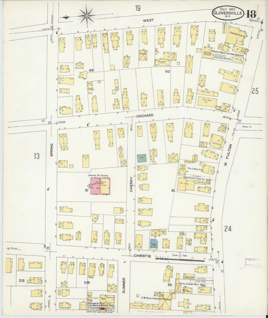 Sanborn Fire Insurance Map from Gloversville, Fulton County, New York (1907), Sheet #0018 - Historic Sanborn Fire Insurance Map Print, vintage old map wall art, antique decor, genealogy gift, New York New York map