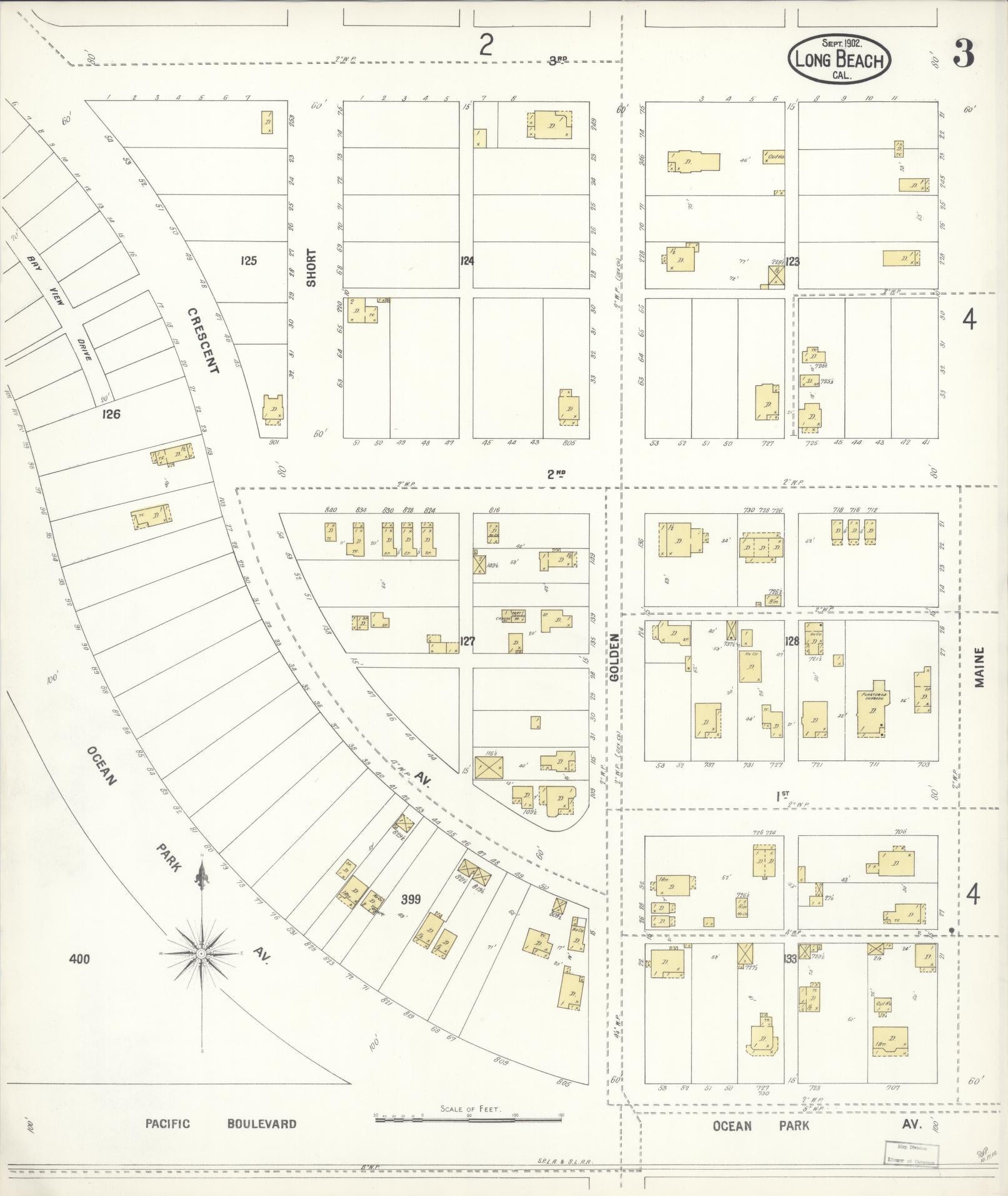 Sanborn Fire Insurance Map from Long Beach, Los Angeles County, California (1902), Sheet #0003 - Historic Sanborn Fire Insurance Map Print, vintage old map wall art, antique decor, genealogy gift, California California map