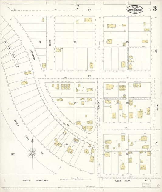 Sanborn Fire Insurance Map from Long Beach, Los Angeles County, California (1902), Sheet #0003 - Historic Sanborn Fire Insurance Map Print, vintage old map wall art, antique decor, genealogy gift, California California map