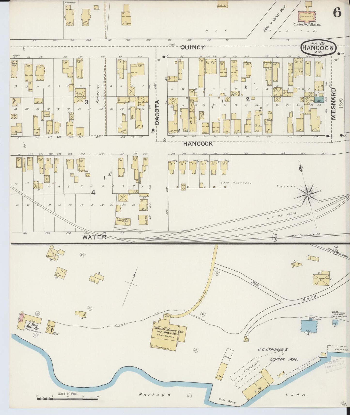 Sanborn Fire Insurance Map from Houghton, Houghton County, Michigan (1893), Sheet #0006 - Complete Map Set gallery image, historic Sanborn map, vintage wall art, Michigan Michigan