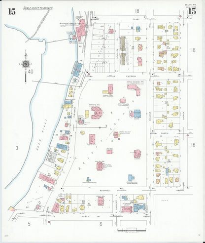 Sanborn Fire Insurance Map from Beloit, Rock County, Wisconsin (1939), Sheet #0015 - Historic Sanborn Fire Insurance Map Print, vintage old map wall art, antique decor, genealogy gift, Wisconsin Wisconsin map