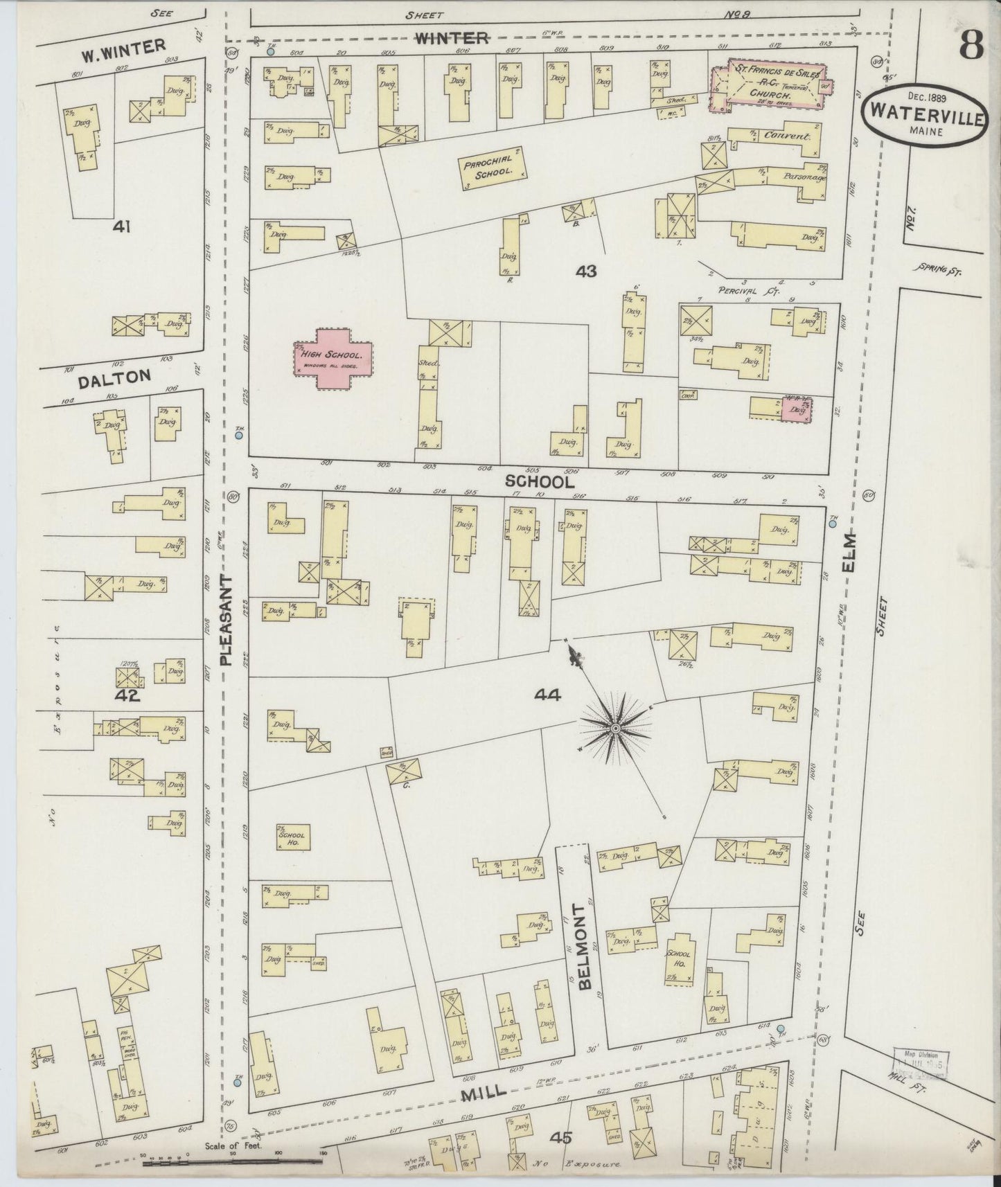 Sanborn Fire Insurance Map from Waterville, Kennebec County, Maine (1889), Sheet #0008 - Complete Map Set gallery image, historic Sanborn map, vintage wall art, Maine Maine