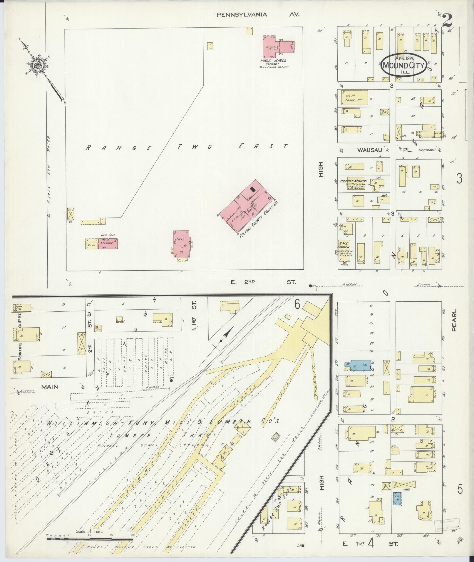 Sanborn Fire Insurance Map from Mound City, Pulaski County, Illinois (1914), Sheet #0002 - Complete Map Set gallery image, historic Sanborn map, vintage wall art, Illinois Illinois