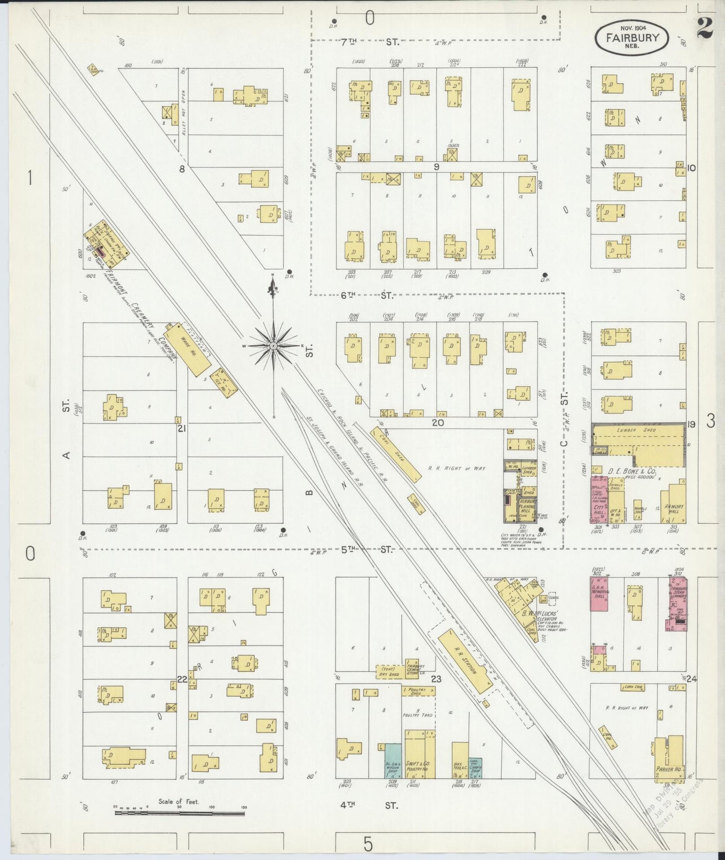 Sanborn Fire Insurance Map from Fairbury, Jefferson County, Nebraska (1904), Sheet #0002 - Complete Map Set gallery image, historic Sanborn map, vintage wall art, Nebraska Nebraska