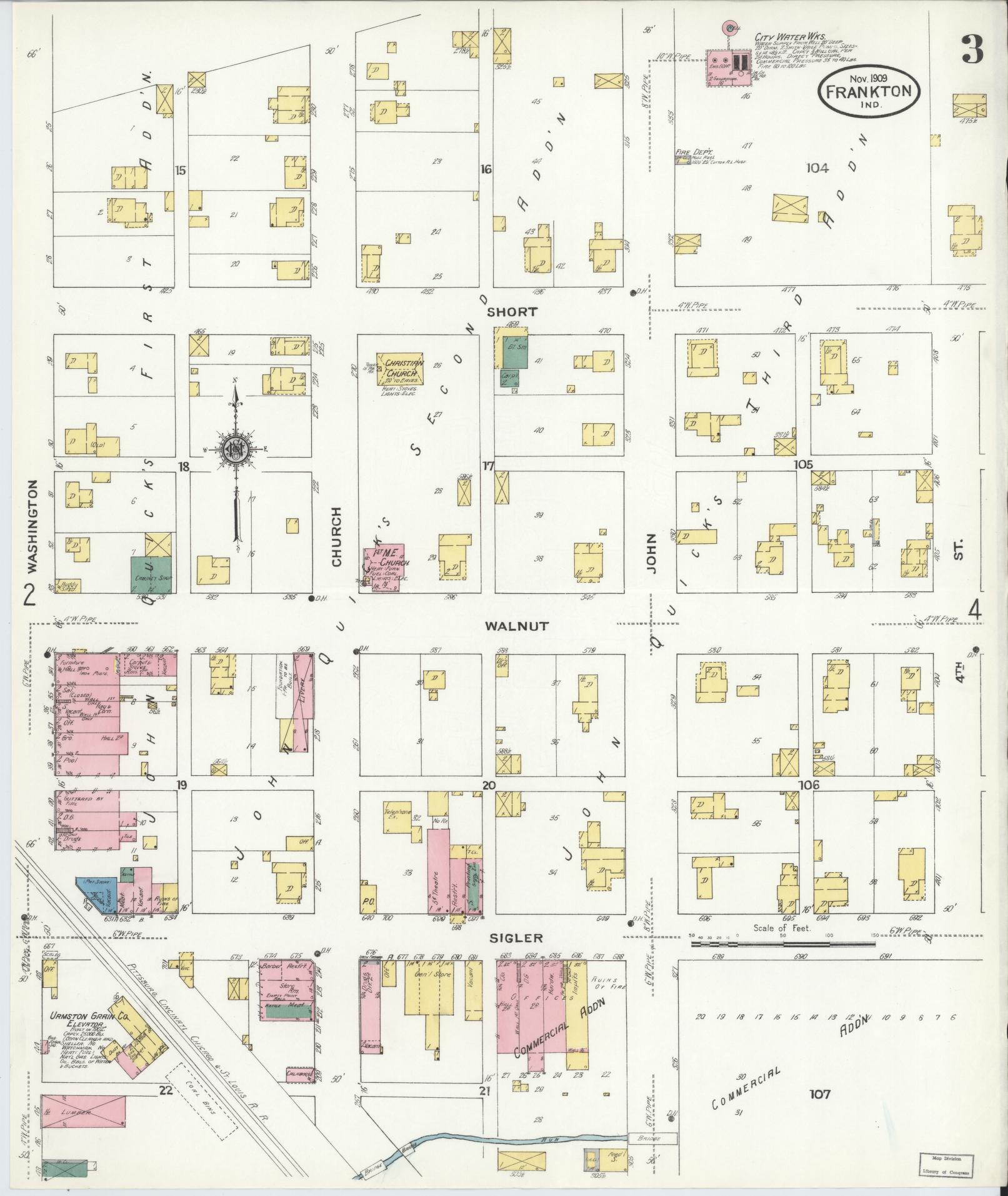 Sanborn Fire Insurance Map from Frankton, Madison County, Indiana (1909), Sheet #0003 - Complete Map Set gallery image, historic Sanborn map, vintage wall art, Indiana Indiana