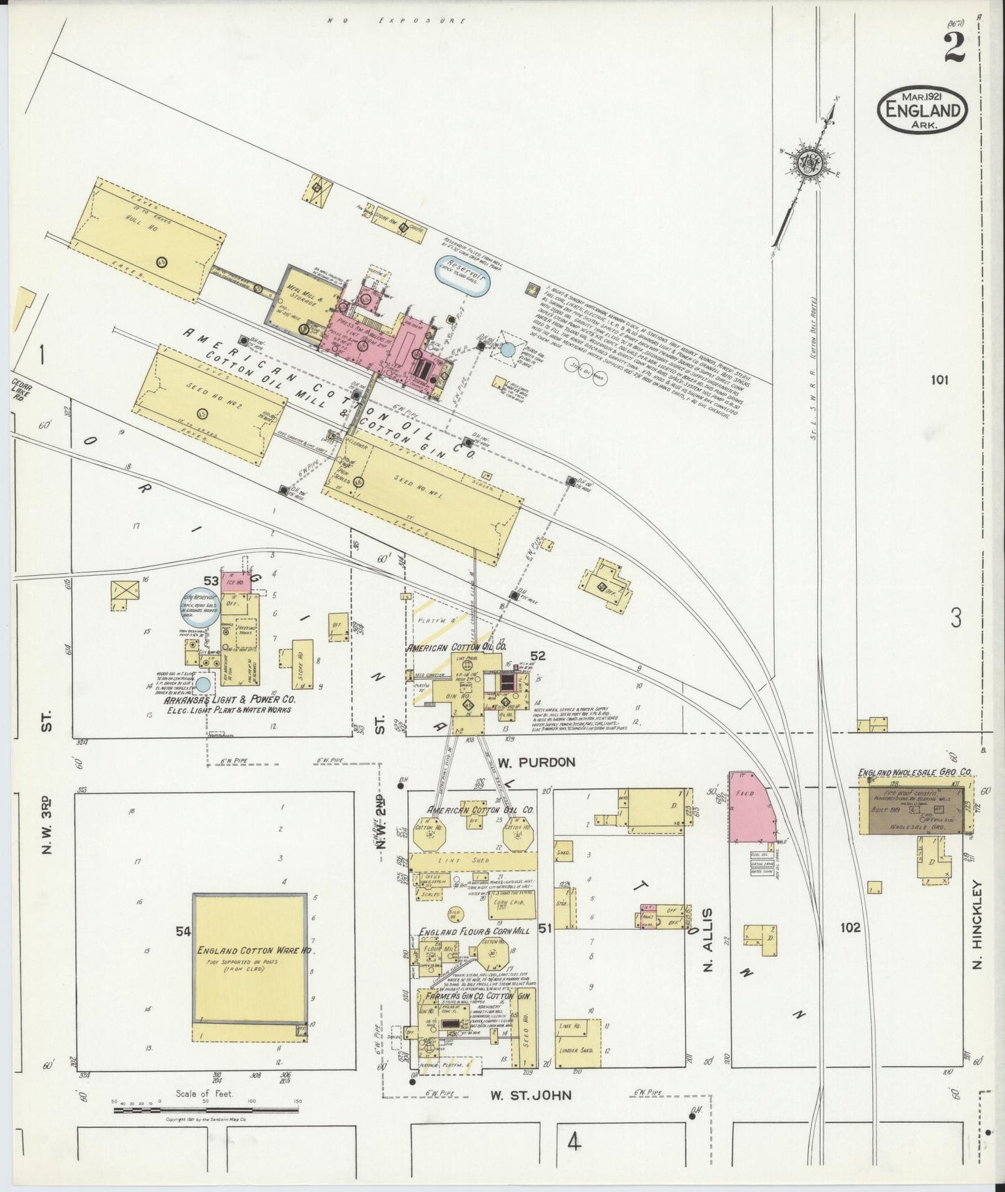 Sanborn Fire Insurance Map from England, Lonoke County, Arkansas (1921), Sheet #0002 - Complete Map Set gallery image, historic Sanborn map, vintage wall art, Arkansas Arkansas
