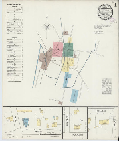 Sanborn Fire Insurance Map from Hamilton, Madison County, New York (1893), Sheet #0001 - Historic Sanborn Fire Insurance Map Print, vintage old map wall art, antique decor, genealogy gift, New York New York map