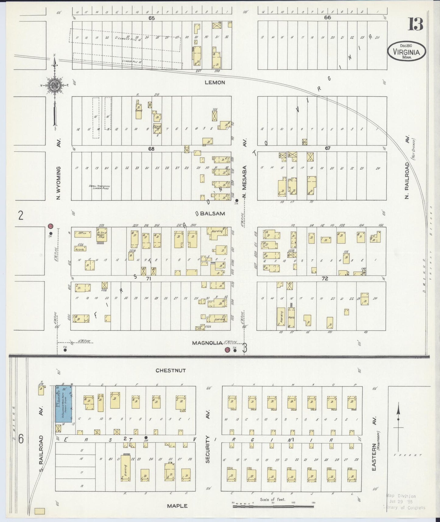 Sanborn Fire Insurance Map from Virginia, Saint Louis County, Minnesota (1910), Sheet #0013 - Complete Map Set gallery image, historic Sanborn map, vintage wall art, Minnesota Minnesota