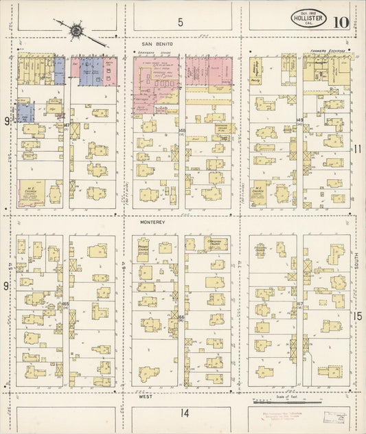 Sanborn Fire Insurance Map from Hollister, San Benito County, California (1910), Sheet #0010 - Historic Sanborn Fire Insurance Map Print, vintage old map wall art, antique decor, genealogy gift, California California map