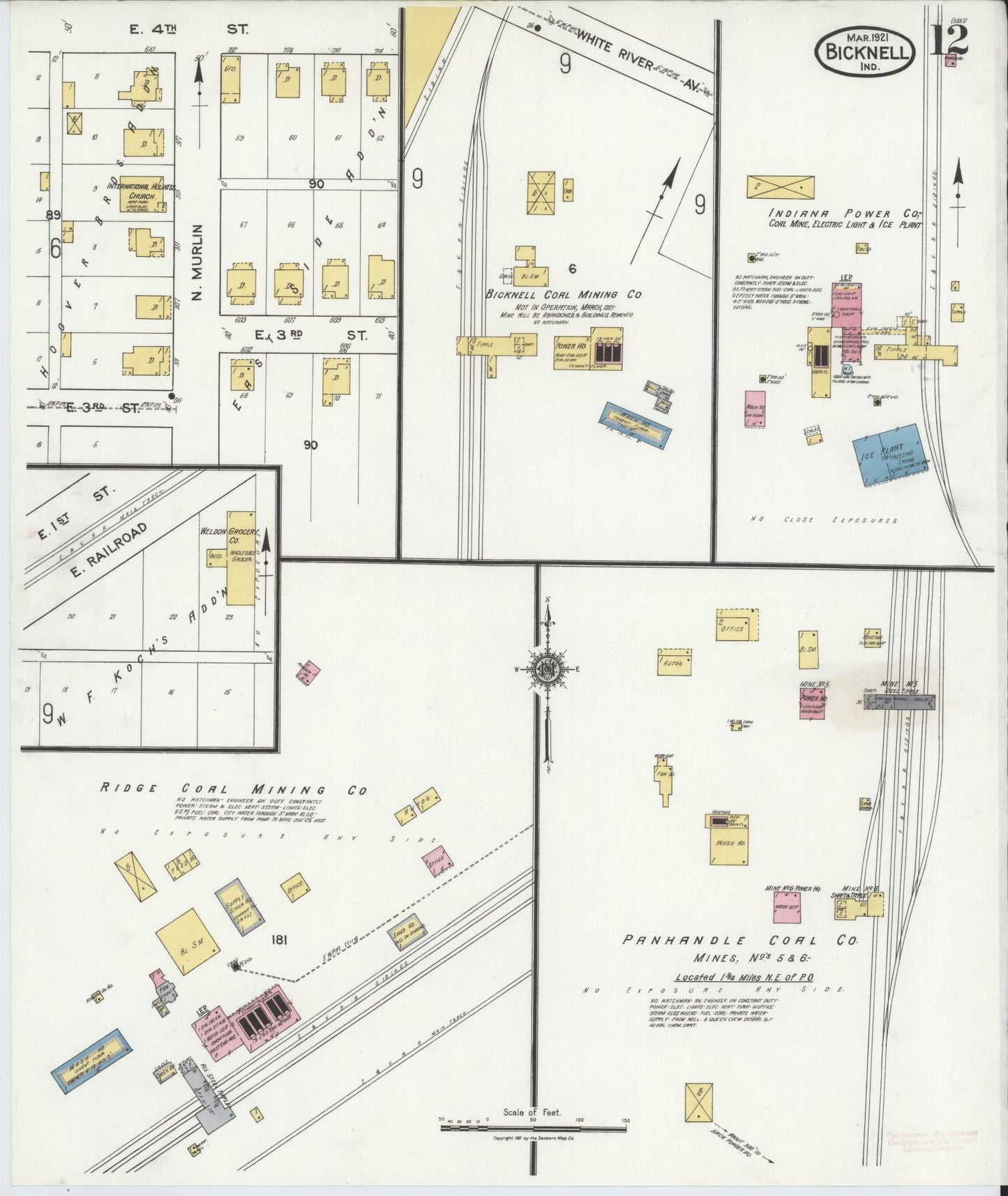 Sanborn Fire Insurance Map from Bicknell, Knox County, Indiana (1921), Sheet #0012 - Complete Map Set gallery image, historic Sanborn map, vintage wall art, Indiana Indiana