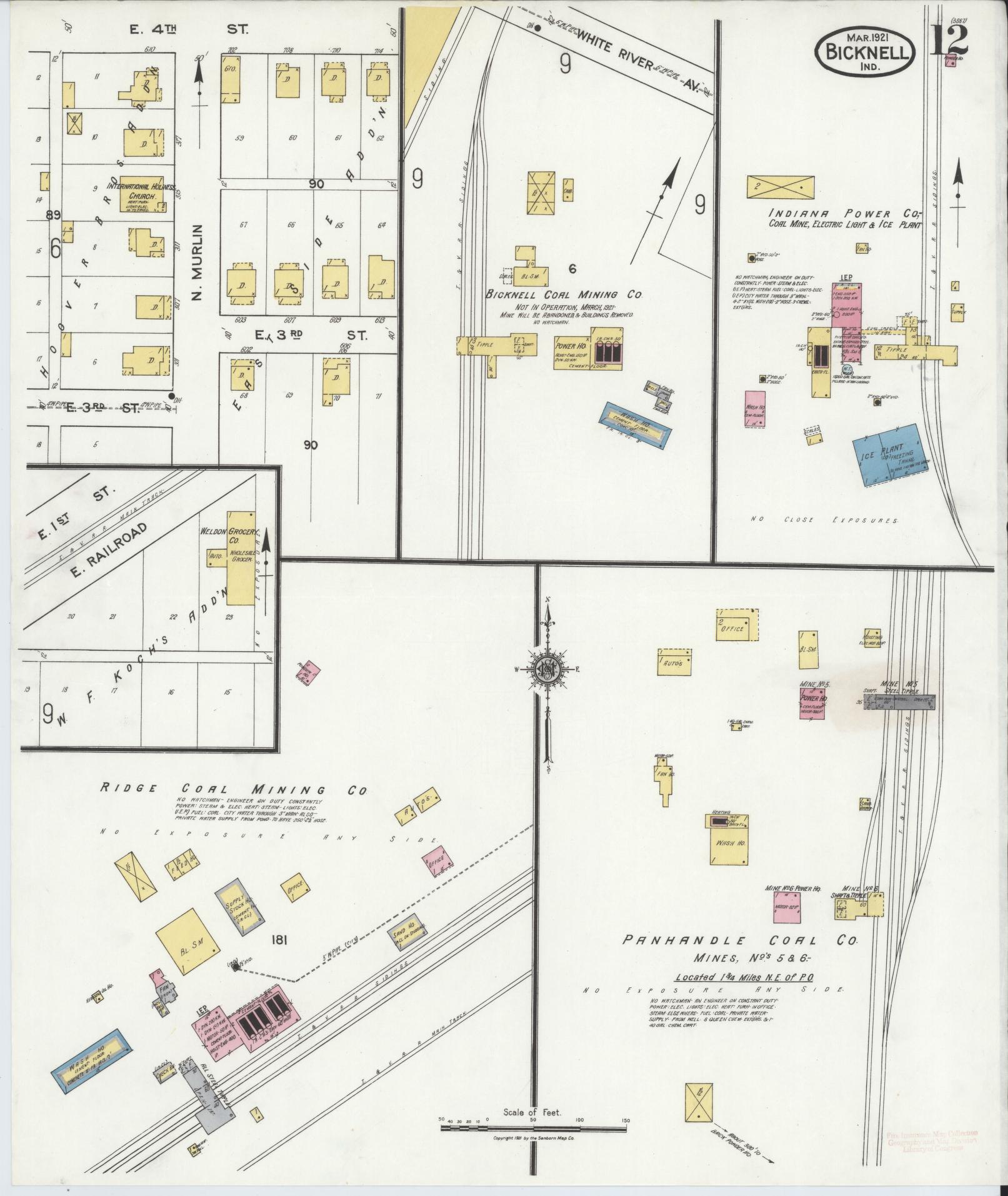 Sanborn Fire Insurance Map from Bicknell, Knox County, Indiana (1921), Sheet #0012 - Complete Map Set gallery image, historic Sanborn map, vintage wall art, Indiana Indiana
