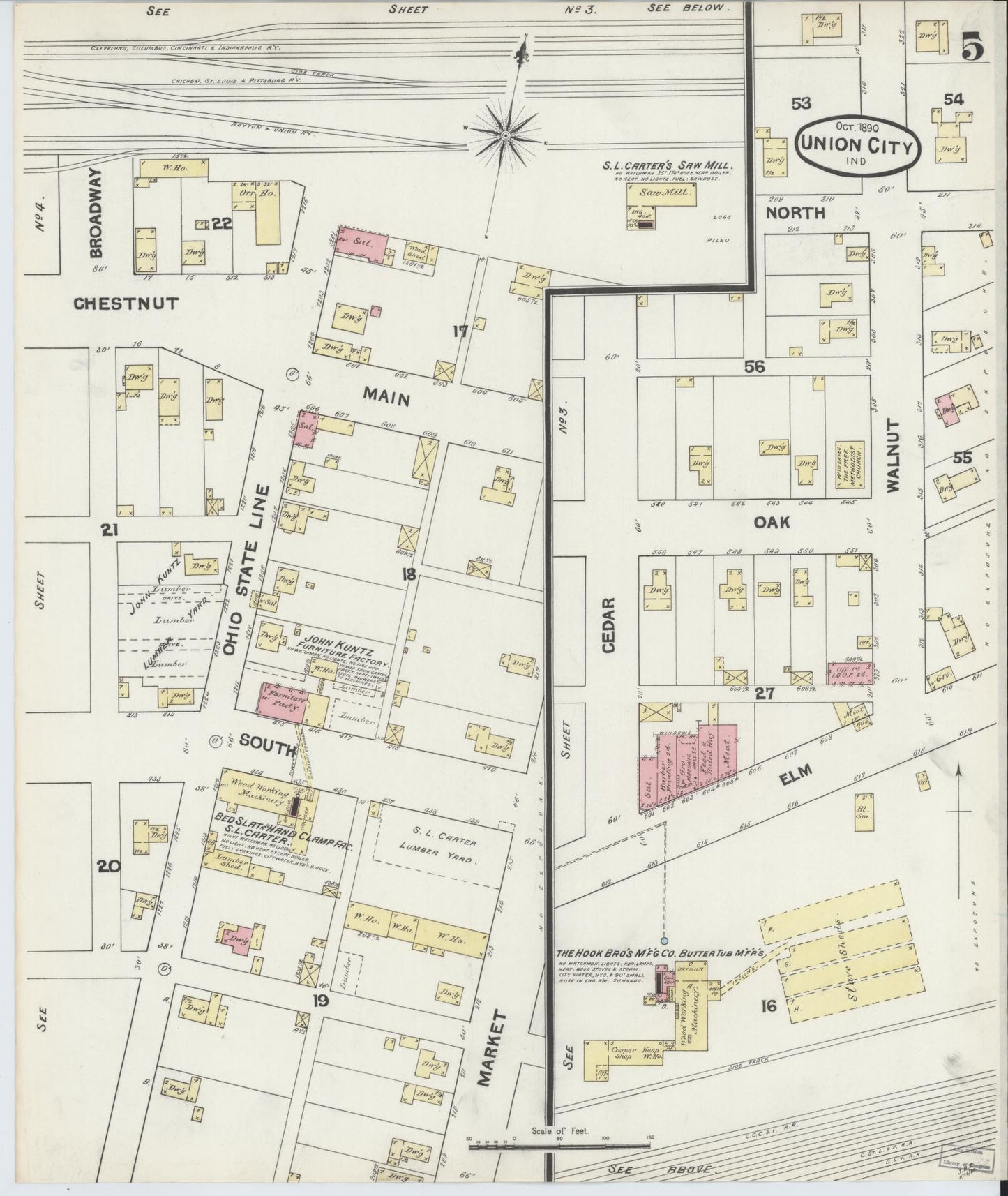 Sanborn Fire Insurance Map from Union City, Randolph County, Indiana (1890), Sheet #0005 - Complete Map Set gallery image, historic Sanborn map, vintage wall art, Indiana Indiana