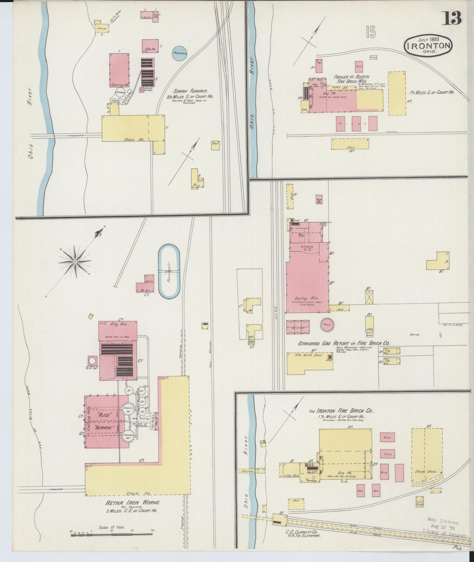 Sanborn Fire Insurance Map from Ironton, Lawrence County, Ohio (1893), Sheet #0013 - Historic Sanborn Fire Insurance Map Print, vintage old map wall art, antique decor, genealogy gift, Ohio Ohio map