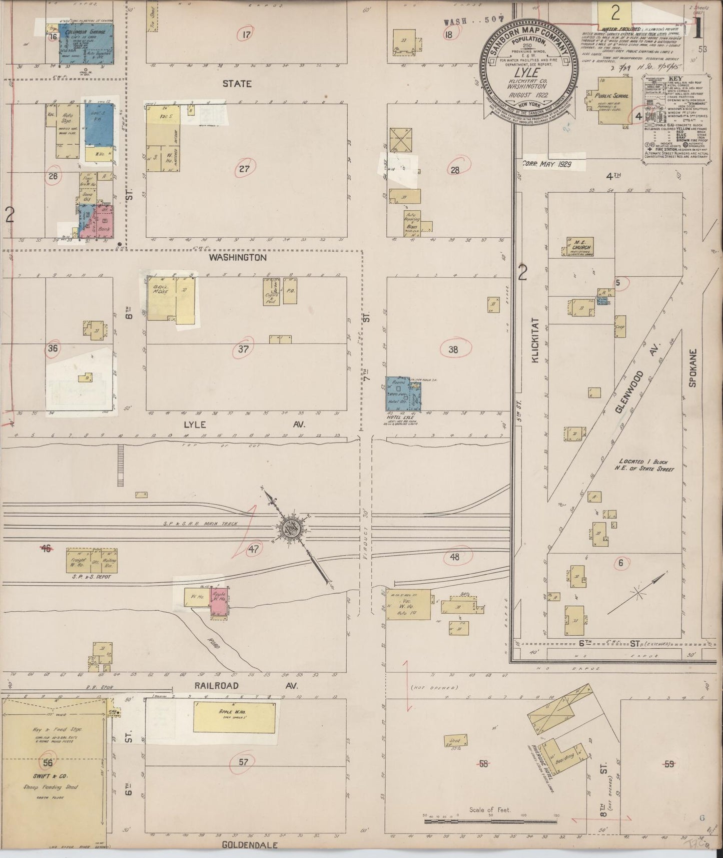 Sanborn Fire Insurance Map from Lyle, Klickitat County, Washington (1929), Sheet #0001 - Historic Sanborn Fire Insurance Map Print, vintage old map wall art, antique decor, genealogy gift, Washington Washington map