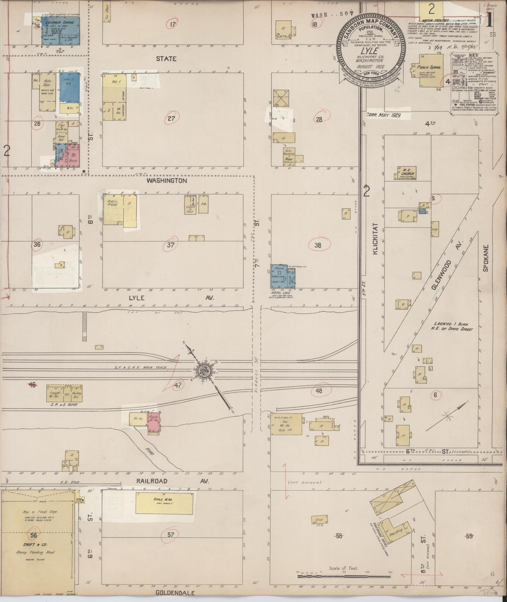 Sanborn Fire Insurance Map from Lyle, Klickitat County, Washington (1929), Sheet #0001 - Historic Sanborn Fire Insurance Map Print, vintage old map wall art, antique decor, genealogy gift, Washington Washington map