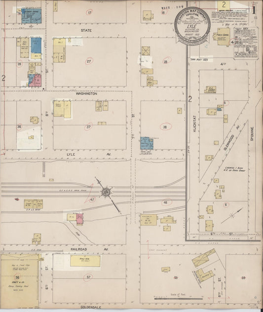 Sanborn Fire Insurance Map from Lyle, Klickitat County, Washington (1929), Sheet #0001 - Historic Sanborn Fire Insurance Map Print, vintage old map wall art, antique decor, genealogy gift, Washington Washington map