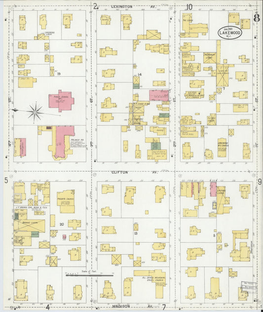 Sanborn Fire Insurance Map from Lakewood, Ocean County, New Jersey (1901), Sheet #0008 - Historic Sanborn Fire Insurance Map Print, vintage old map wall art, antique decor, genealogy gift, New Jersey New Jersey map