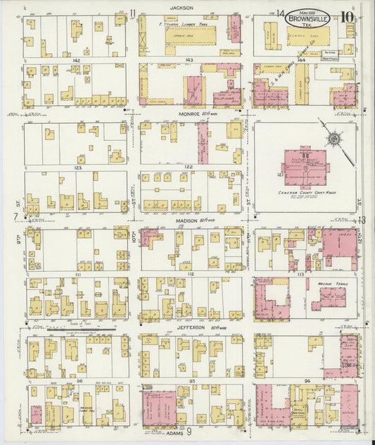 Sanborn Fire Insurance Map from Brownsville, Cameron County, Texas (1919), Sheet #0010 - Historic Sanborn Fire Insurance Map Print, vintage old map wall art, antique decor, genealogy gift, Texas Texas map