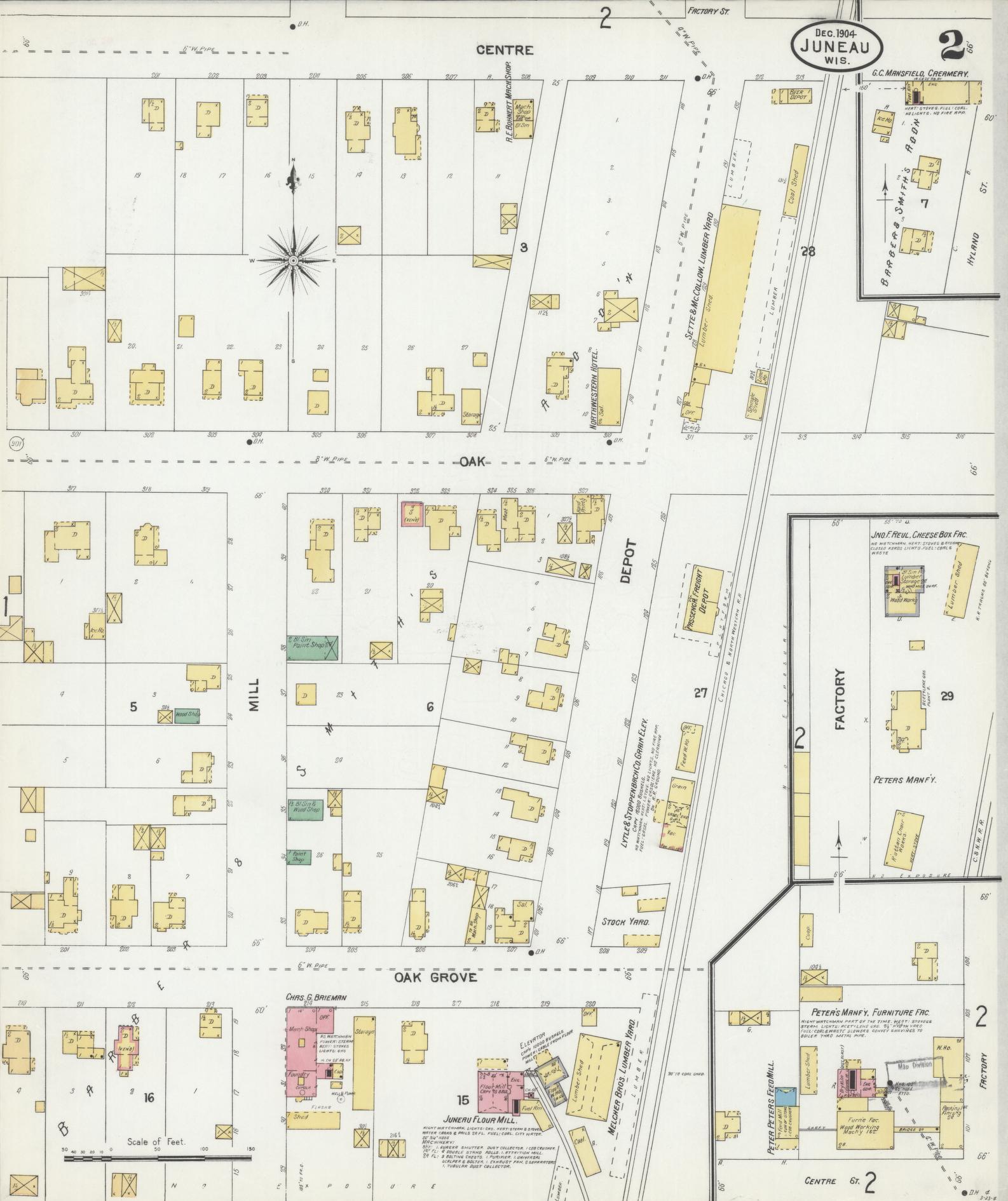 Sanborn Fire Insurance Map from Juneau, Dodge County, Wisconsin (1904), Sheet #0002 - Historic Sanborn Fire Insurance Map Print, vintage old map wall art, antique decor, genealogy gift, Wisconsin Wisconsin map