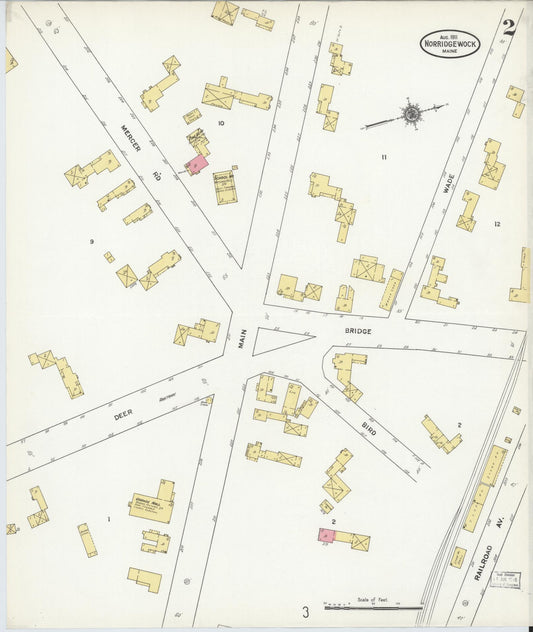 Sanborn Fire Insurance Map from Norridgewock, Somerset County, Maine (1911), Sheet #0002 - Historic Sanborn Fire Insurance Map Print, vintage old map wall art, antique decor, genealogy gift, Maine Maine map
