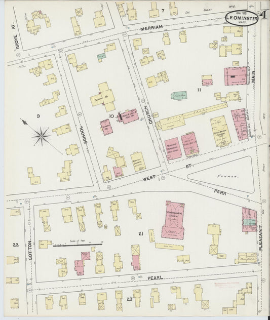 Sanborn Fire Insurance Map from Leominster, Worcester County, Massachusetts (1891), Sheet #0004 - Historic Sanborn Fire Insurance Map Print, vintage old map wall art, antique decor, genealogy gift, Massachusetts Massachusetts map