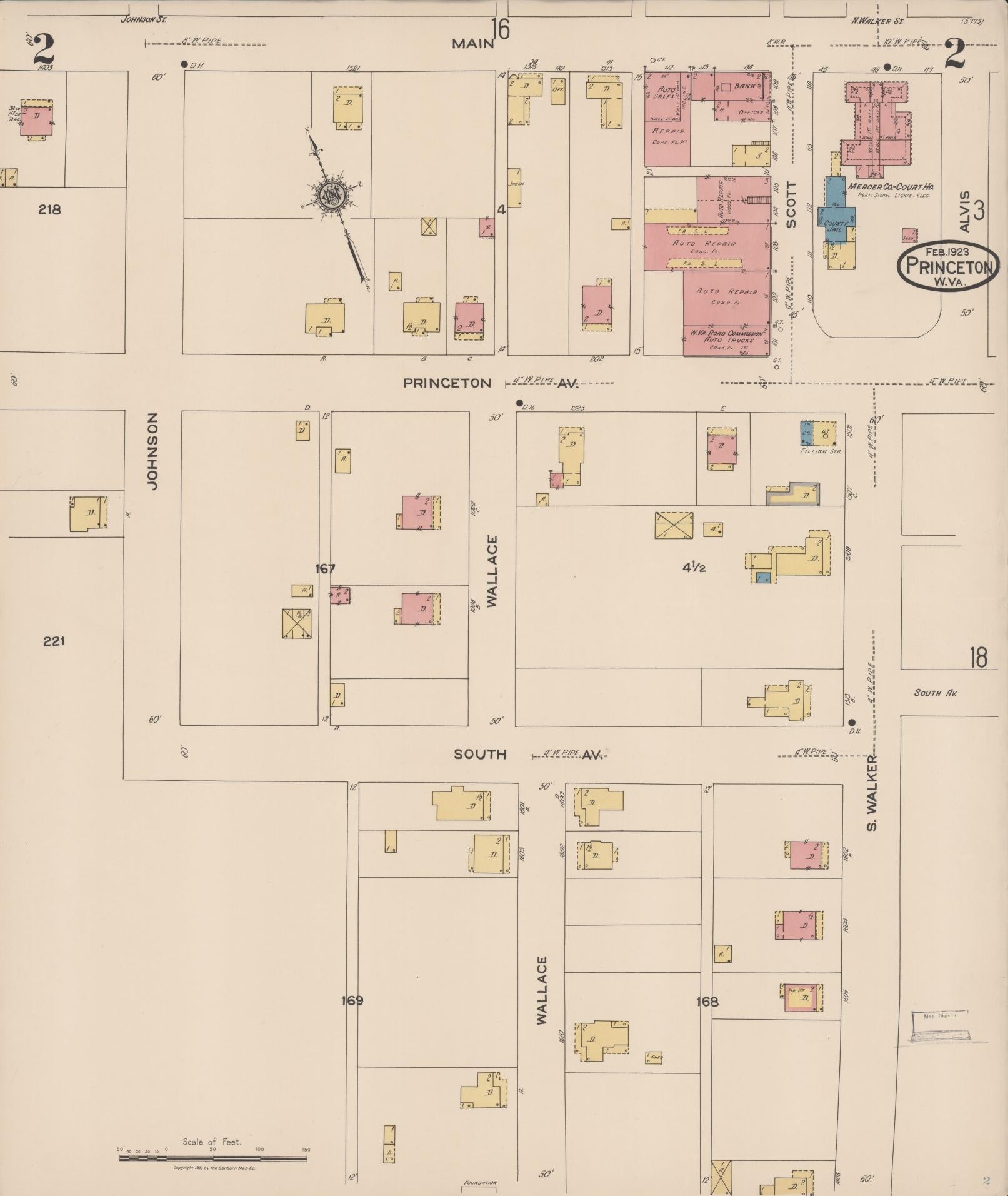 Sanborn Fire Insurance Map from Princeton, Mercer County, West Virginia (1923), Sheet #0002 - Complete Map Set gallery image, historic Sanborn map, vintage wall art, West Virginia West Virginia