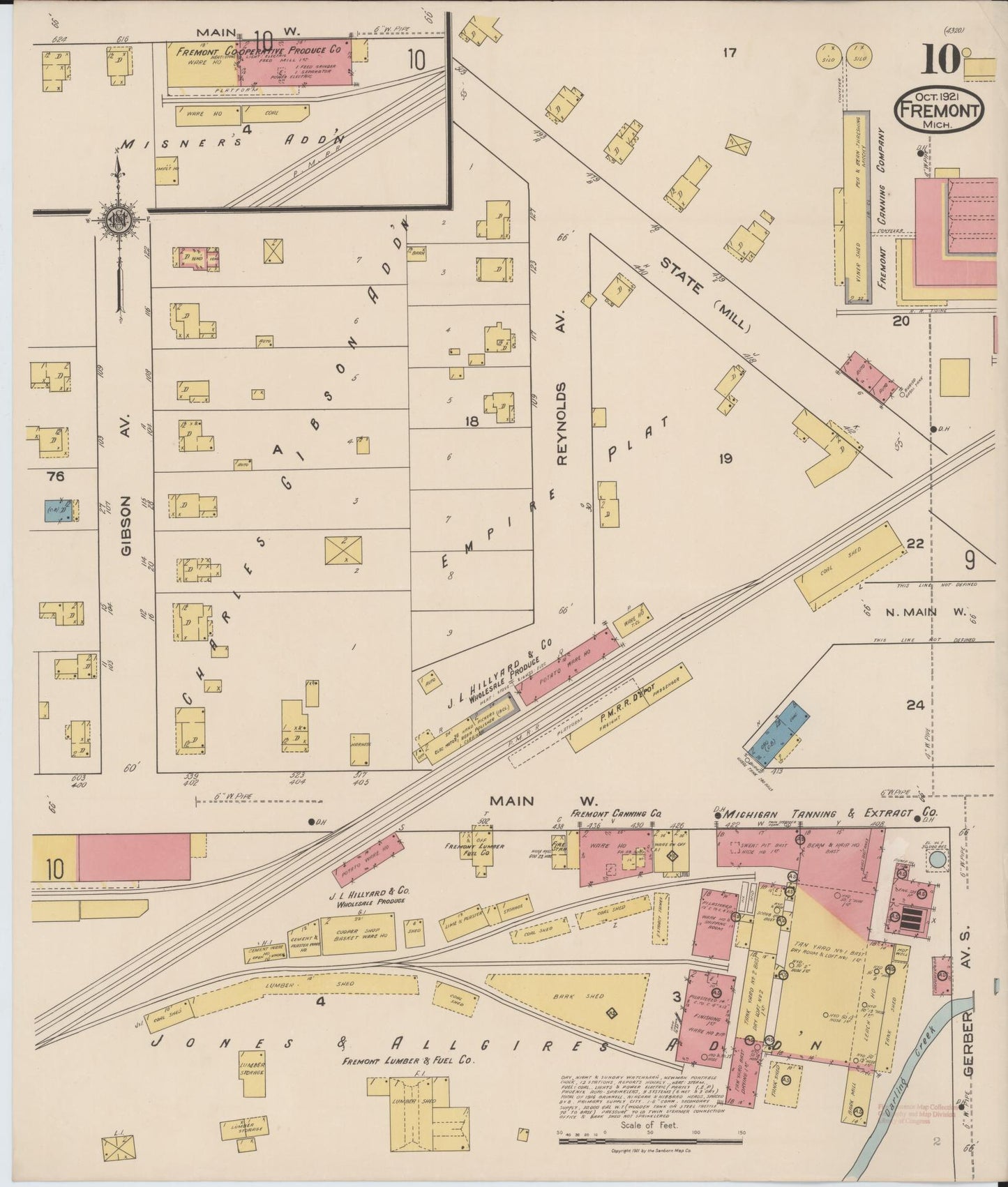 Sanborn Fire Insurance Map from Fremont, Newaygo County, Michigan (1921), Sheet #0010 - Complete Map Set gallery image, historic Sanborn map, vintage wall art, Michigan Michigan